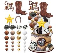 YYMYMGJ 28 Pcs Cowboy Cake Decorations Cowboy Hat Boot Horseshoe Sheriff Badge Ball Cake Toppers Western Cowboy Birthday Baby Shower for Western Theme Party Favors Supplies