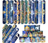 YYMYMGJ 48 PCS Nativity Slap Bracelets, Religious Party Favors Slap Wristbands, Happy Birthday Jesus Slap Bracelets for Christmas Winter Holiday Party Religious Education Supplies