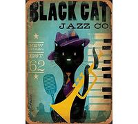 YYN Black Cat Jazz Sign - Vintage Metal Tin Sign Retro Poster Design for Cafes Bar Pub Beer Club Wall Home Decor 12x8inch