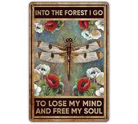 YYN Retro Wall Art Signs for Home Decor Vintage Into The Forest I Go to Lose My Mind Dragonfly Metal Tin Sign Wall Decor Retro Dragonfly Art Signs for Home Decor Gifts 8x12 Inches