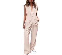 YYNUDA 2-Piece Set Outfit Women's Pantsuit Summer Office Elegant Trouser Suit Business with Pockets Solid Color Festive Streetwear Suits Casual Lightweight Beige XXL