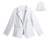 YYNUDA Women's Blazer Suit Lightweight 3/4 Sleeve Spring/Summer Jackets Elegant Curved Hem Solid Color Jacket for Office Wedding Holiday Casual White M