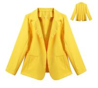 YYNUDA Women's Blazer Suit Lightweight 3/4 Sleeve Spring/Summer Jackets Elegant Curved Hem Solid Color Jacket for Office Wedding Holiday Casual Yellow M