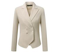 YYNUDA Women's Blazer Suit Solid Color Jacket Slim Fit Double Breasted Office Wear Four Seasons Jackets for Casual Wedding Holiday Beige L