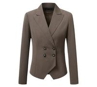 YYNUDA Women's Blazer Suit Solid Color Jacket Slim Fit Double Breasted Office Wear Four Seasons Jackets for Casual Wedding Holiday Brown XL
