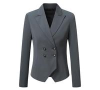 YYNUDA Women's Blazer Suit Solid Color Jacket Slim Fit Double Breasted Office Wear Four Seasons Jackets for Casual Wedding Holiday Grey XXL