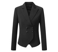 YYNUDA Women's Blazer Suit Solid Color Jacket Slim Fit Double Breasted Office Wear Four Seasons Jackets for Casual Wedding Holiday Black XL