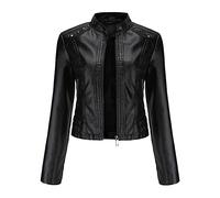 YYNUDA Women's Stylish Faux Leather Jacket With Rivets Zip Up Motorcycle Short PU Moto Biker Outwear Fitted Slim Coat Black L