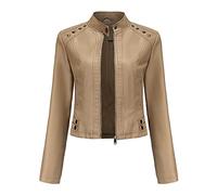 YYNUDA Women's Stylish Faux Leather Jacket With Rivets Zip Up Motorcycle Short PU Moto Biker Outwear Fitted Slim Coat Apricot XS