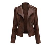 YYNUDA Women's Stylish Faux Leather Jacket Zip Up Moto Biker Classic Short Jacket Coat Coffee XXL