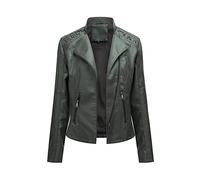YYNUDA Women's Stylish Faux Leather Jacket Zip Up Moto Biker Classic Short Jacket Coat Green L
