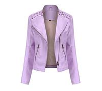 YYNUDA Women's Stylish Faux Leather Jacket Zip Up Moto Biker Classic Short Jacket Coat Sakura L