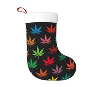 Yyoretp 18 Inche Colorful Cannabis Leaves Print Christmas Stocking with White Super Soft Plush Cuff for Christmas Decoration