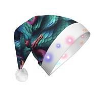 Yyoretp 3D Magical Dragon Scales Pattern Print LED Christmas Hats,Light Up Xmas Hat Adult,Santa Hat For New Year Festive Party