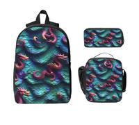 Yyoretp 3Pcs Adjustable Versatile Large Capacity 3D Magical Dragon Scales Pattern Print Backpack Lunch Box and Pencil Case