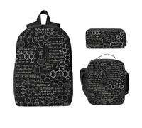 Yyoretp 3Pcs Adjustable Versatile Large Capacity Abstract Science Chemistry Illustration 3D Print Backpack Lunch Box and Pencil Case