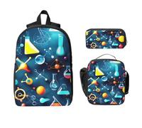 Yyoretp 3Pcs Adjustable Versatile Large Capacity Abstract Science Chemistry Print Backpack Lunch Box and Pencil Case