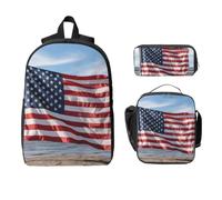 Yyoretp 3Pcs Adjustable Versatile Large Capacity American flag Print Backpack Lunch Box and Pencil Case