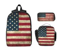 Yyoretp 3Pcs Adjustable Versatile Large Capacity American flag Print Backpack Lunch Box and Pencil Case