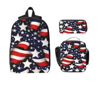 Yyoretp 3Pcs Adjustable Versatile Large Capacity American Flag Stars Stripes Print Backpack Lunch Box and Pencil Case