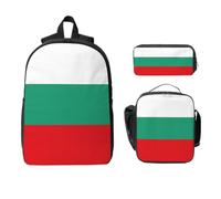 Yyoretp 3Pcs Adjustable Versatile Large Capacity Bulgarian Flag Print Backpack Lunch Box and Pencil Case