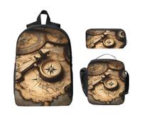 Yyoretp 3Pcs Adjustable Versatile Large Capacity Compass and Old World Map Print Backpack Lunch Box and Pencil Case