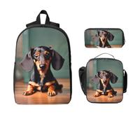 Yyoretp 3Pcs Adjustable Versatile Large Capacity Cute Dachshund Duggee Print Backpack Lunch Box and Pencil Case
