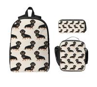 Yyoretp 3Pcs Adjustable Versatile Large Capacity Dachshund Dog Print Backpack Lunch Box and Pencil Case