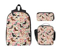 Yyoretp 3Pcs Adjustable Versatile Large Capacity dachshund Print Backpack Lunch Box and Pencil Case