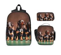 Yyoretp 3Pcs Adjustable Versatile Large Capacity Dachshund Weiner dog Print Backpack Lunch Box and Pencil Case