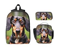 Yyoretp 3Pcs Adjustable Versatile Large Capacity Dachshund Weiner Pet Dogs Print Backpack Lunch Box and Pencil Case