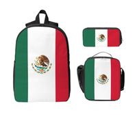 Yyoretp 3Pcs Adjustable Versatile Large Capacity Flag of Mexico Print Backpack Lunch Box and Pencil Case