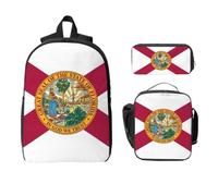 Yyoretp 3Pcs Adjustable Versatile Large Capacity Florida State Flag Print Backpack Lunch Box and Pencil Case