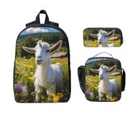 Yyoretp 3Pcs Adjustable Versatile Large Capacity Goat Print Backpack Lunch Box and Pencil Case