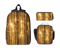 Yyoretp 3Pcs Adjustable Versatile Large Capacity Gold Sequin Sparkle Print Backpack Lunch Box and Pencil Case