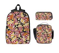Yyoretp 3Pcs Adjustable Versatile Large Capacity Popcorn Print Print Backpack Lunch Box and Pencil Case