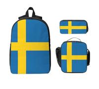 Yyoretp 3Pcs Adjustable Versatile Large Capacity Swedish flag Print Backpack Lunch Box and Pencil Case