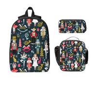 Yyoretp 3Pcs Adjustable Versatile Large Capacity Women_s Nutcracker Ballet Xmas Dance Print Backpack Lunch Box and Pencil Case