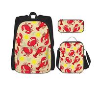 Yyoretp 3Pcs Large Capacity Versatile Adjustable Lobster and Crab Print Backpack Lunch Box and Pencil Case