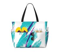 Yyoretp 90's Cup Design Print Large Beach Bag Women Waterproofes Foldable Zipper Totes Bag for Vacation Travel.