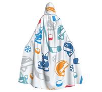 Yyoretp Adult Hockey Elements Creative Patterned Print Hooded Robe Cloak Halloween Carnival Cosplay Christmas Tunic Cape Costume