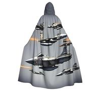Yyoretp Adults Aircraft Fighter Jets Print Long Hooded Cloak Cape for Halloween Cosplay Carnival Costumes Witch Capes