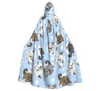 Yyoretp Adults Blue Chinchillas And Moon Print Long Hooded Cloak Cape for Halloween Cosplay Carnival Costumes Witch Capes