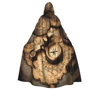 Yyoretp Adults Compass and Old World Map Print Long Hooded Cloak Cape for Halloween Cosplay Carnival Costumes Witch Capes