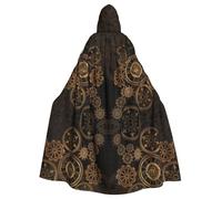 Yyoretp Adults Gears Clock Bronze Century Print Long Hooded Cloak Cape for Halloween Cosplay Carnival Costumes Witch Capes