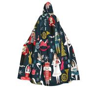 Yyoretp Adults Women_s Nutcracker Ballet Xmas Dance Print Long Hooded Cloak Cape for Halloween Cosplay Carnival Costumes Witch Capes