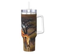 Yyoretp Africa Giraffe Majestic Tree Print Ice Bully Cup with Handle Straw Lid Straw,Stainless Steel Tumbler Coffee Cup,40 OZ
