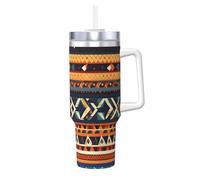 Yyoretp African National Patterns Print Ice Bully Cup with Handle Straw Lid Straw,Stainless Steel Tumbler Coffee Cup,40 OZ
