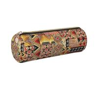Yyoretp African Textile Patchwork Print Leather Pencil Pouch Cosmetic Makeup Case Pen Office Stationery Markers Bag.