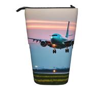Yyoretp Airplane in The Evening Lights Print Telescopic Pen Bag Pen Holder Pop Up Storage Case,Standing Portable Pen Case